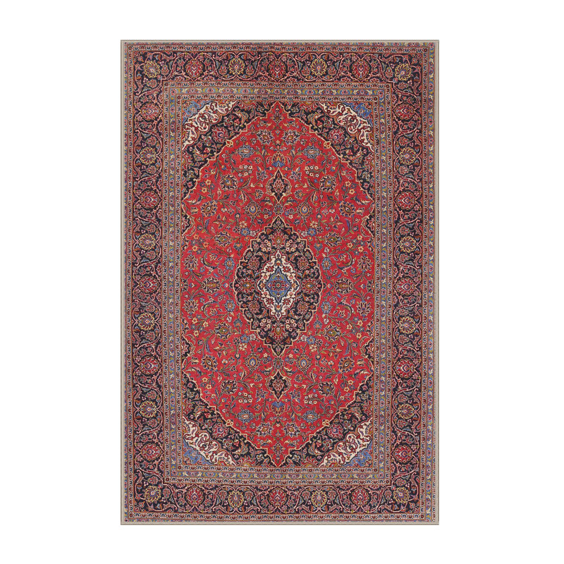 Tapis traditionnel rouge / bleu, Rectangle 5 pi x 7 pi