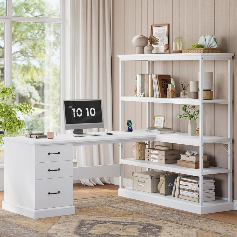 Bureau en L, Blanc / blanc
