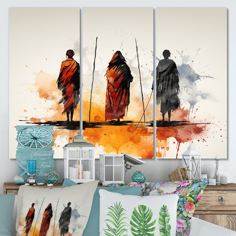 Orange orange, Somali Nomadic Tales I - art mural tribal africain, Toile tendue, H 28 po x l 36 po x P 1 po