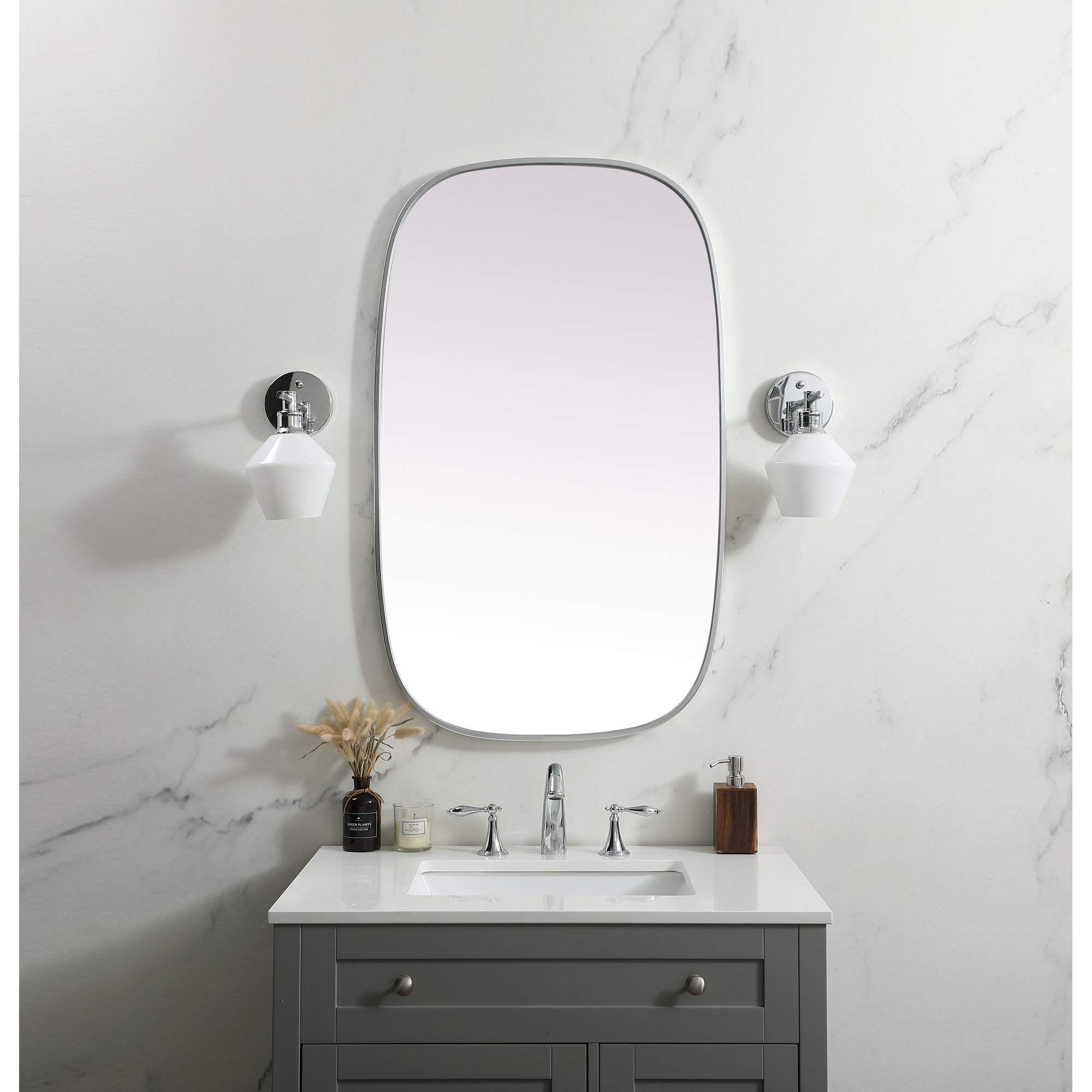 Sabine Metal Curved Oval Wall Mirror, Silver, 40" x 24"