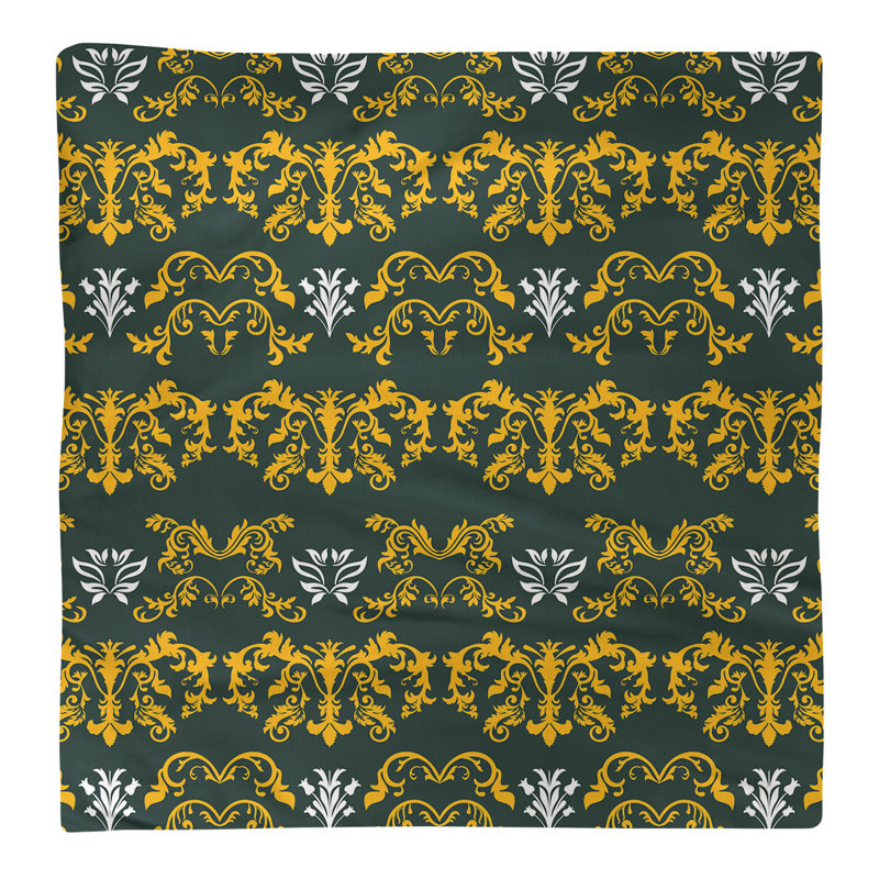 Damask Square Napkin, Gold/Dark Green/White, Polyester, 22" W x 22" L