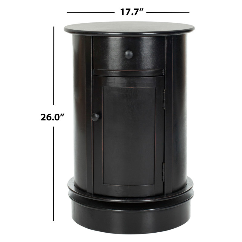 Regan Solid Wood Swivel Drum End Table with Storage, Distressed Black