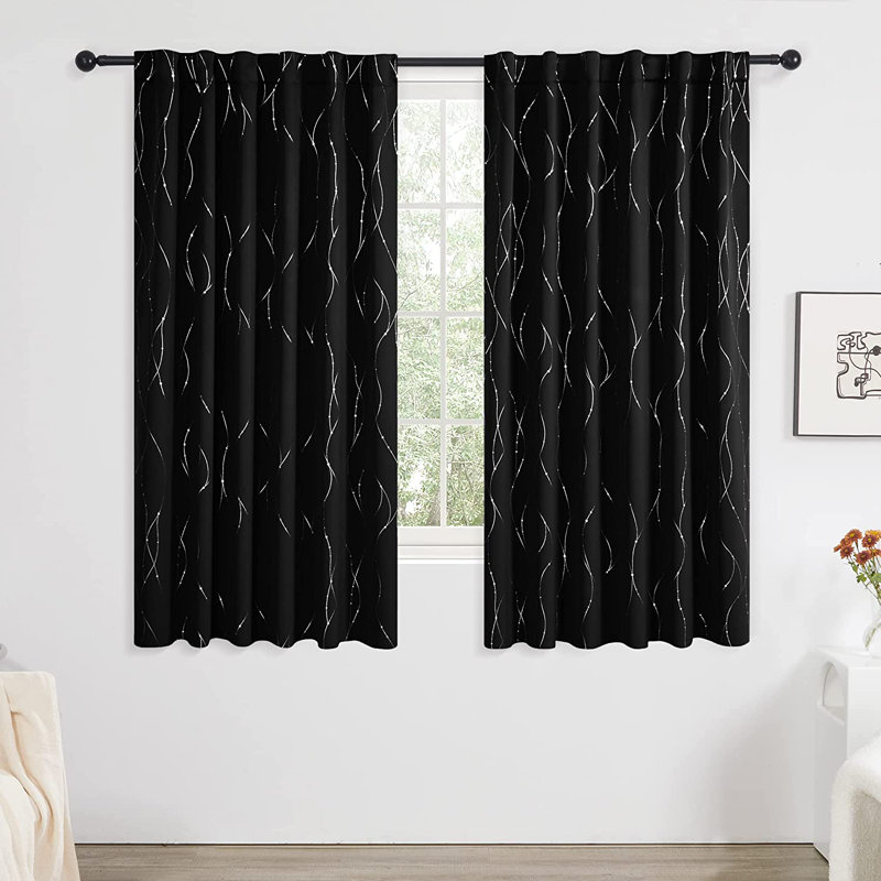 Deenie Room Darkening Curtain Pair, Black, 52'' W x 84'' L