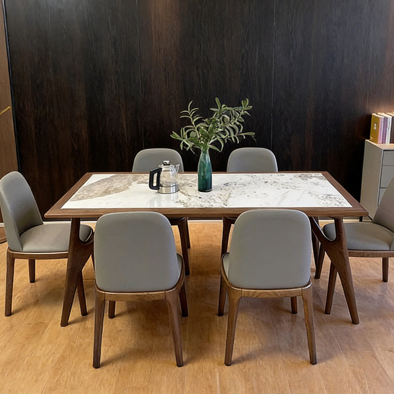 Rectangular luxury dining table, 7 Pieces: Table, 6 Chairs, 29.53" H x 78.74" W x 35.43" D