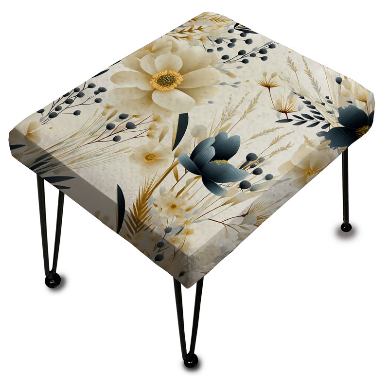 Accents de fleurs neutres en gris - repose-pieds rectangulaire botanique