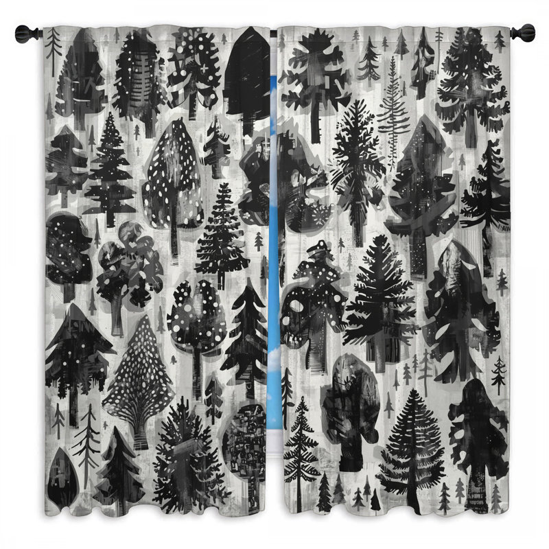 Arbres de rideaux de fenêtre monochromes à motif de forêt obscurcissant et obscurcissant - 2 panneaux