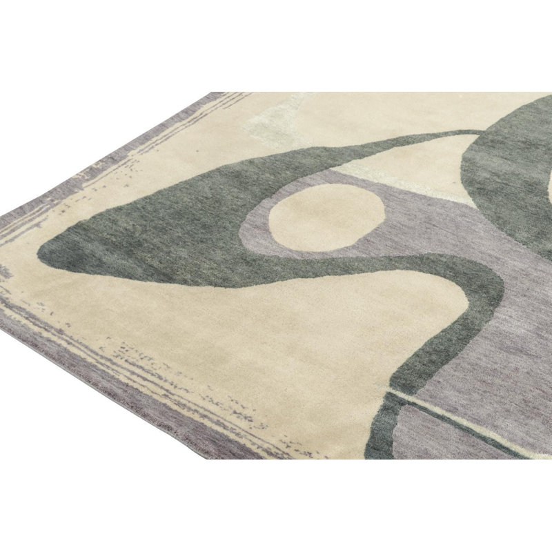 Hand Knotted Geometric Area Rug, Rectangle 10' x 14'