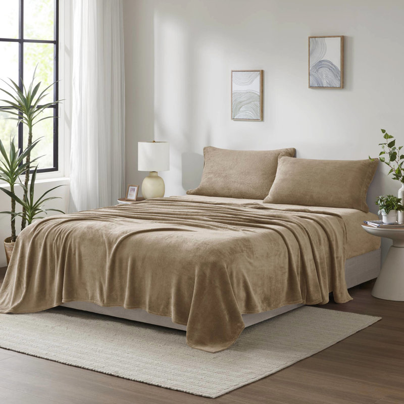 Drap simple taupe - 100% pour une literie confortable, brossé des deux côtés, livré avec un drap plat, des draps-housses et une taie d'oreiller, matelas élastiqués de 16 po, 3 pièces conformes à l'ombre, sensation de velours doux, contient