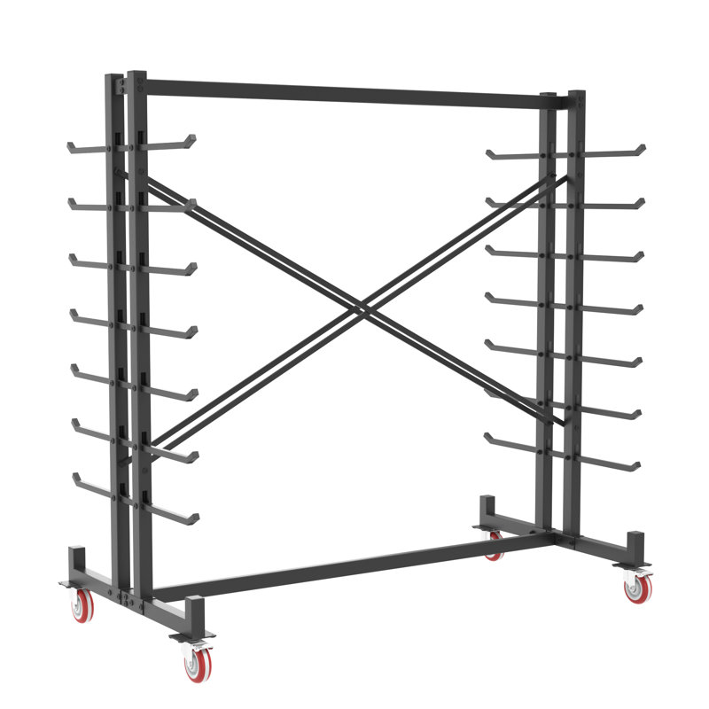 Heavy Duty Lumber Storage Rack, 2000lbs Capacity Double-Sided Wood Storage Shelving with 7 Tiers & 4 Silent Casters, Freestanding Pipe Rack for Garage Workshop Basement, 59.84"L x 35.43"W x 65.74"H