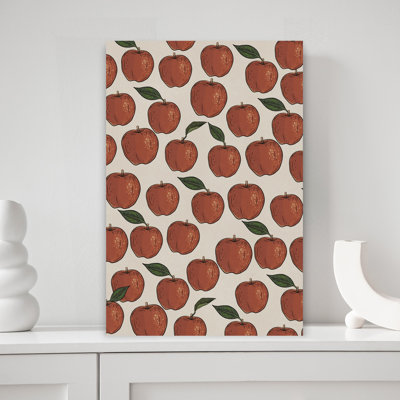 Fresh Apple Pattern Rustic Abstract Autumn Fruit Wall Art Print 1 Piece Wrapped Canvas Wall Art