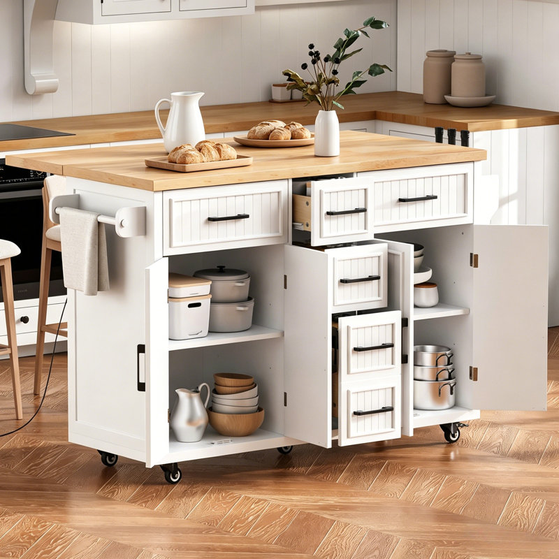 Îlot de cuisine 56,5 po avec abattant, Blanc