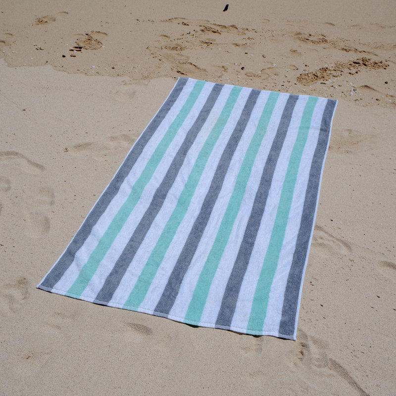 Gray and Green Striped Cotton Fade Resistant Beach Towels Set