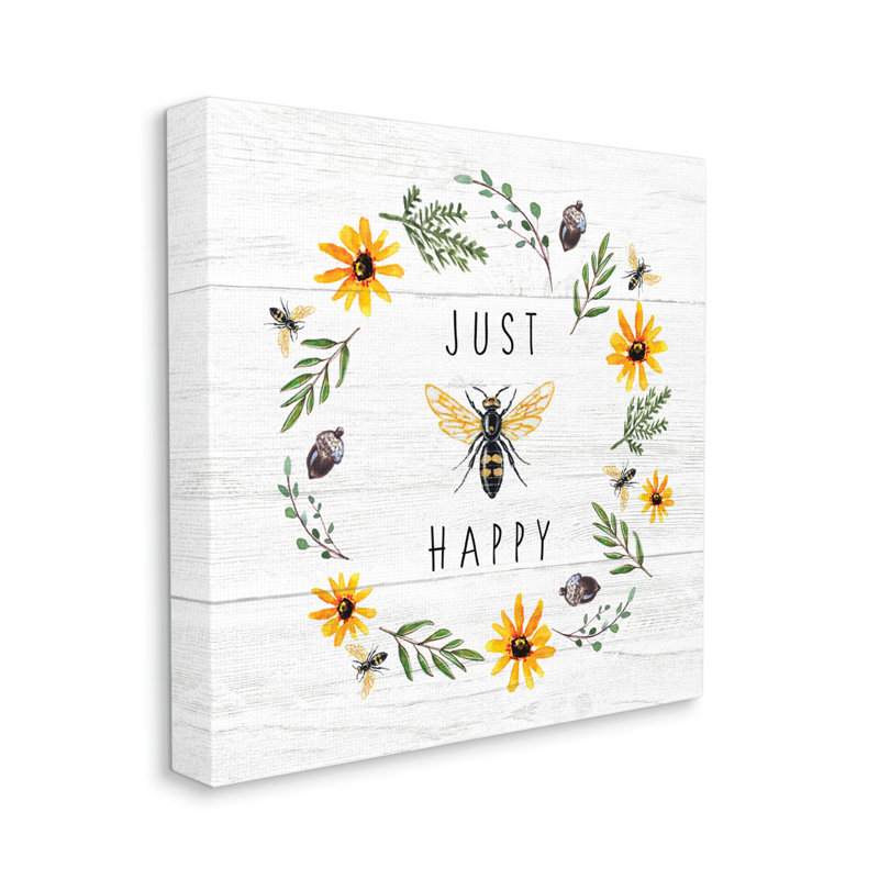 " Just Bee Happy ", Wrapped Canvas, 30" H x 30" W x 1.5" D
