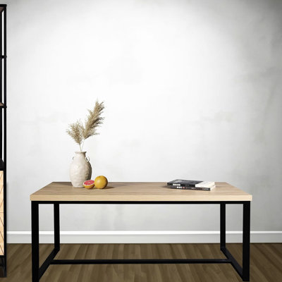 Table basse côtière moderne en métal noir avec pieds en bois naturel L 39 po x P 14 po et H 31 po