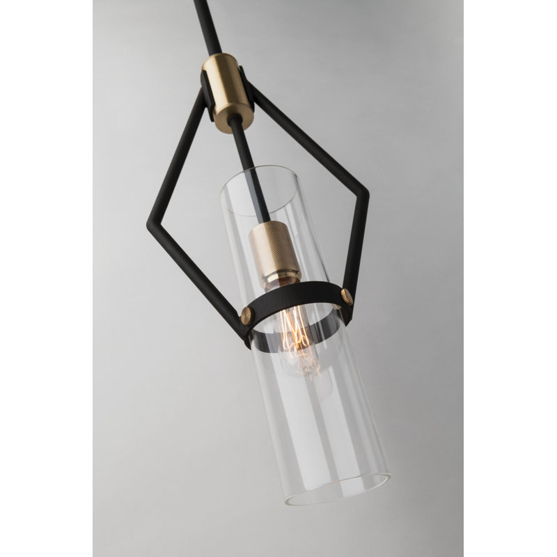 Luminaire suspendu géométrique à 1 lumière Raef, H 64 po x l 7 po x P 7 po, Noir / or