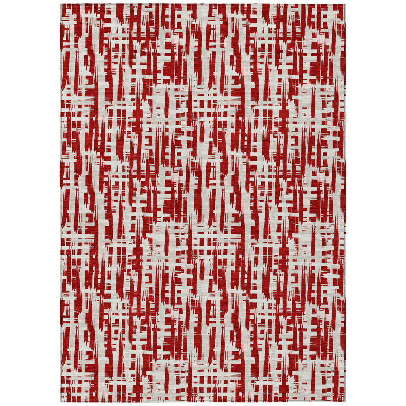 Tapis intérieur lavable abstrait 10 pi x 14 pi rouge