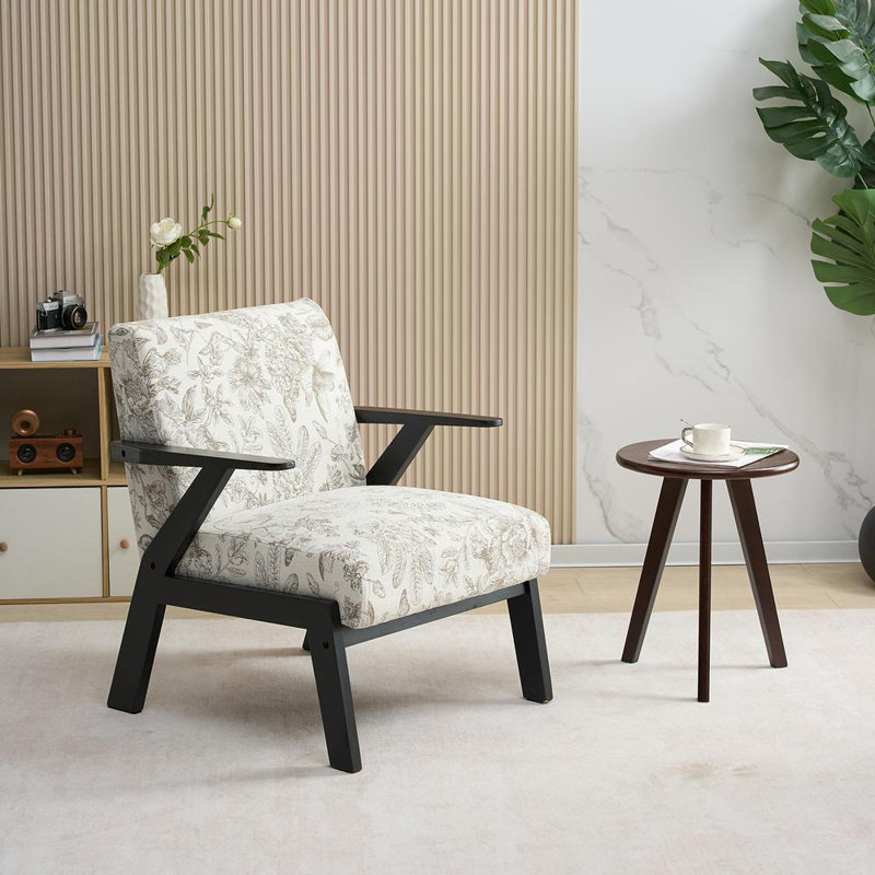 Fauteuil de salon Mid-Century moderne - Coussin de siège - pour le salon, le bureau (beige et gris)