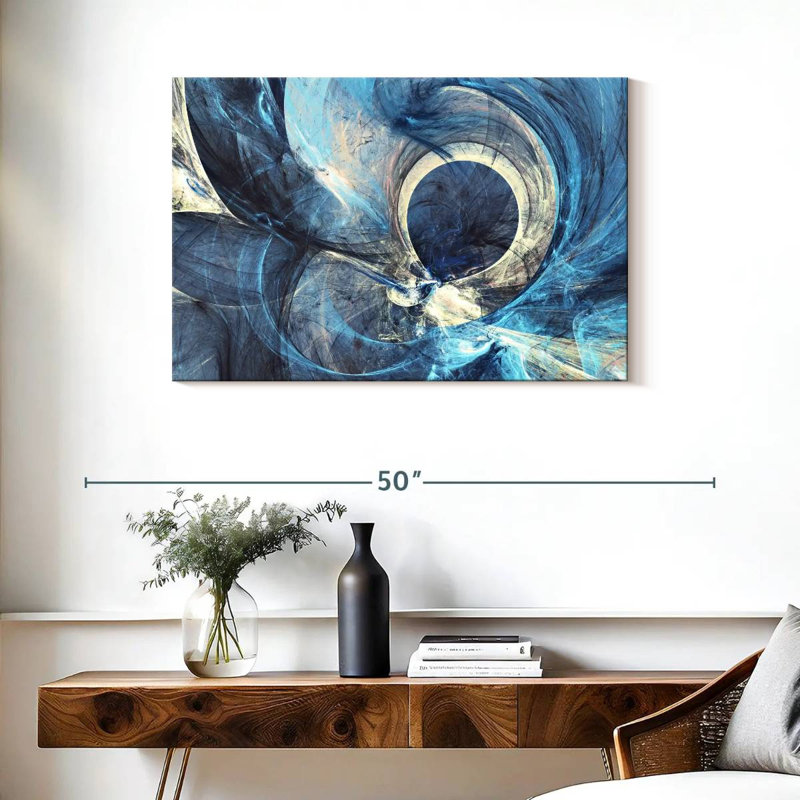 Avery gris et bleu abstrait, H 24 po x l 36 po