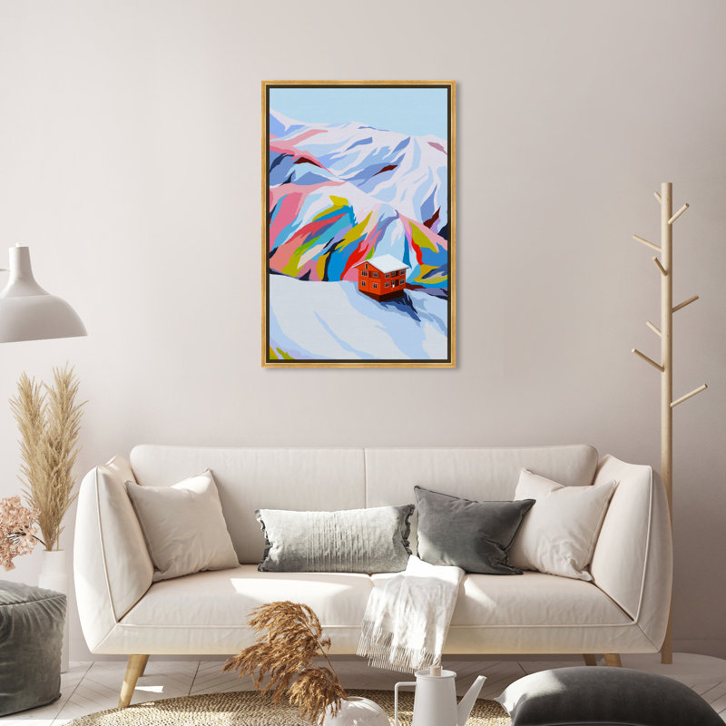 «Colorful Ski Village», reproduction d'impression sur toile, Cadre doré, H 30 po x l 20 po