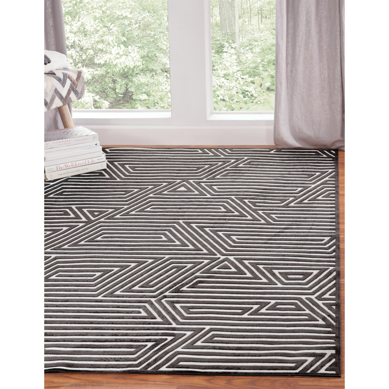Tapis brun à motif géométrique Ayyoub, Rectangle 8 pi x 10 pi