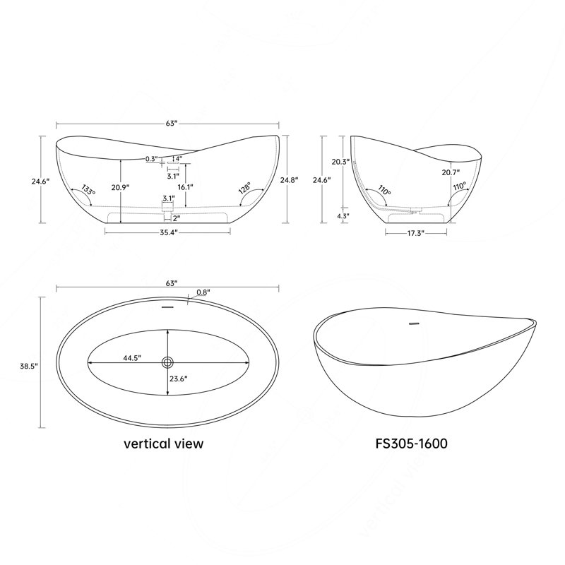Baignoire profonde 63 "à surface solide de qualité supérieure 63"