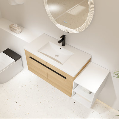 Wall Mounted Vanity with Resin Countertop Sink and Open Shelf
