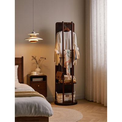 Miroir rotatif pleine grandeur avec portemanteau, miroir de rangement autoportant en bois massif pour le salon de la chambre à coucher