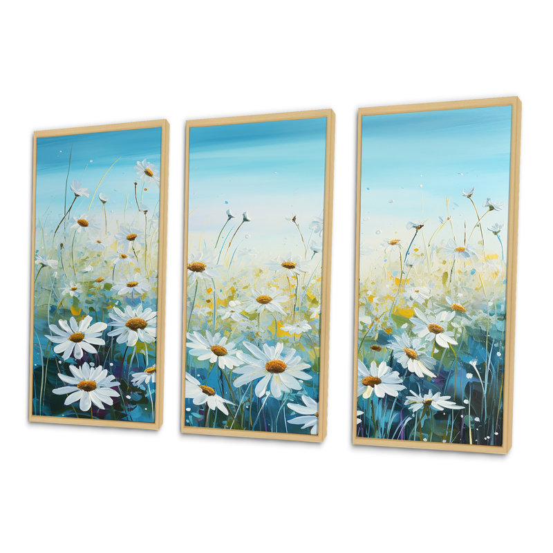 Daisy Dreamscape Flowers Field IV - Ensemble de décoration murale champ de fleurs, Cadre naturel flottant