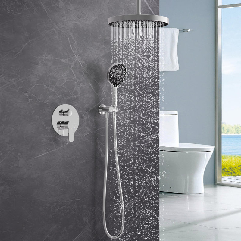 Systèmes de douche avec douche à effet pluie de 12 po et douchette à main haute pression, Chrome