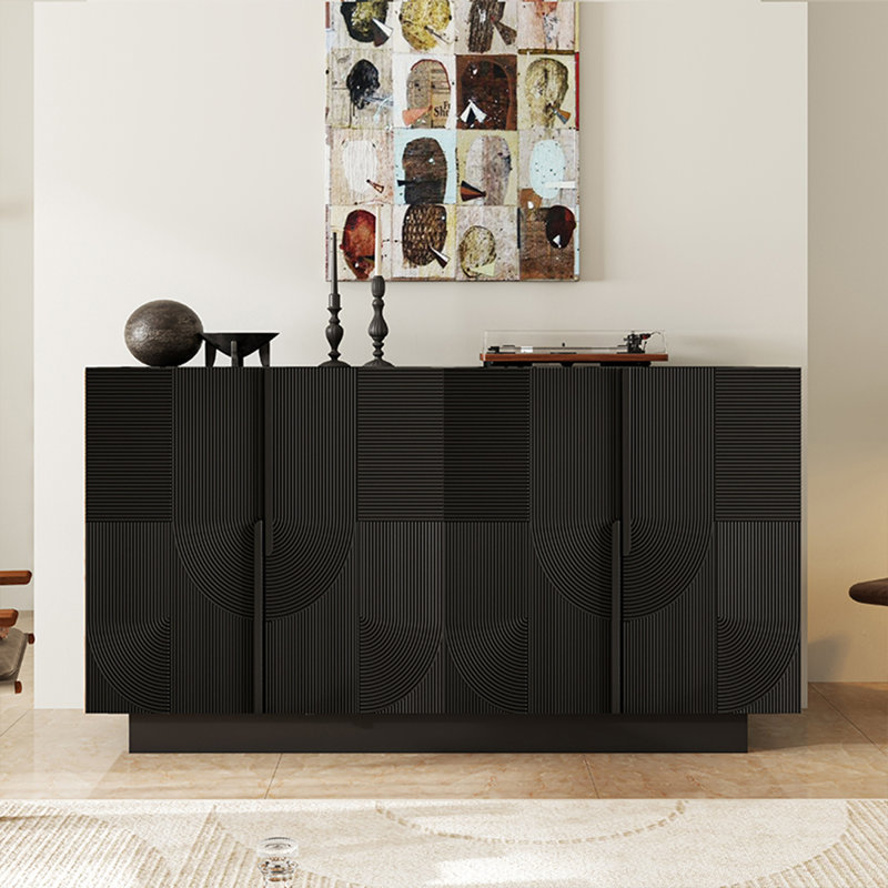Armoire de rangement moderne avec lignes irrégulières, H 35,43 po x l 62,99 po x P 15,74 po, Noir