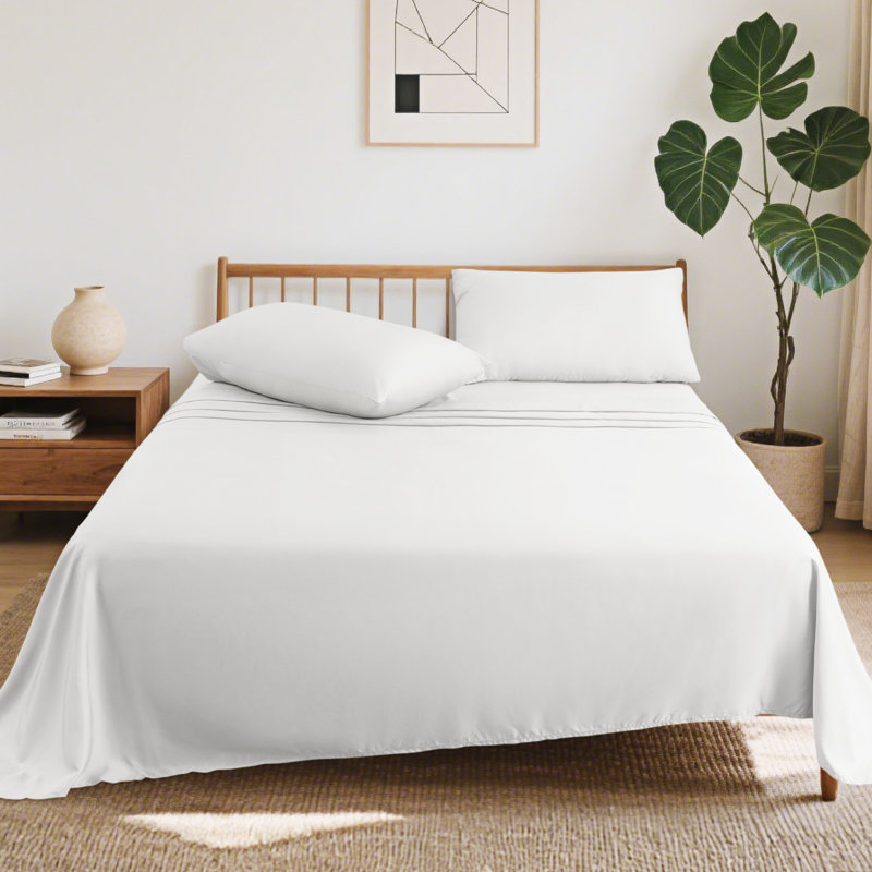 100% Viscose Bamboo Sheet Set, King Sheet Set with 2 Pillowcases, White