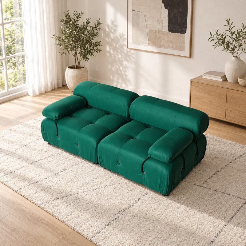 Causeuse cylindrique 69,3 po Jesse, Velours vert