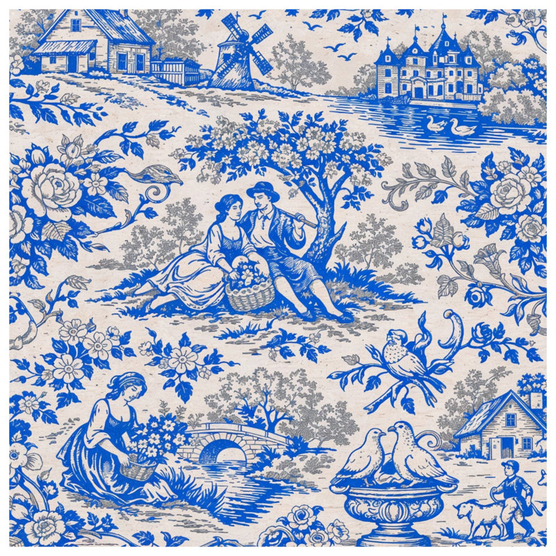 Tapisserie murale Blue Toile, 104in H x88 with 4 Grommets