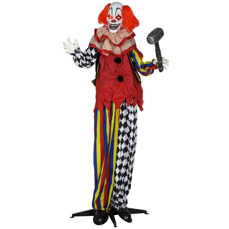 Outsunny 173 cm Life Size Halloween Animated Standing Clown with Hammer
