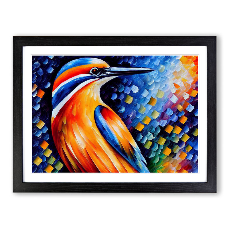 Kingfisher Bird Vol.6 Abstract - Single Picture Frame Painting, Black, 25cm H x 34cm W x 2cm D