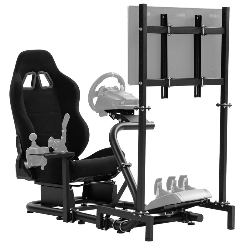 Anman Racing Sim Cockpit avec meuble télé et siège noir compatible Logitech G27 G29 Thrustmaster, ne comprend pas le volant, les roues, les pédales et le levier de frein à main Shifter