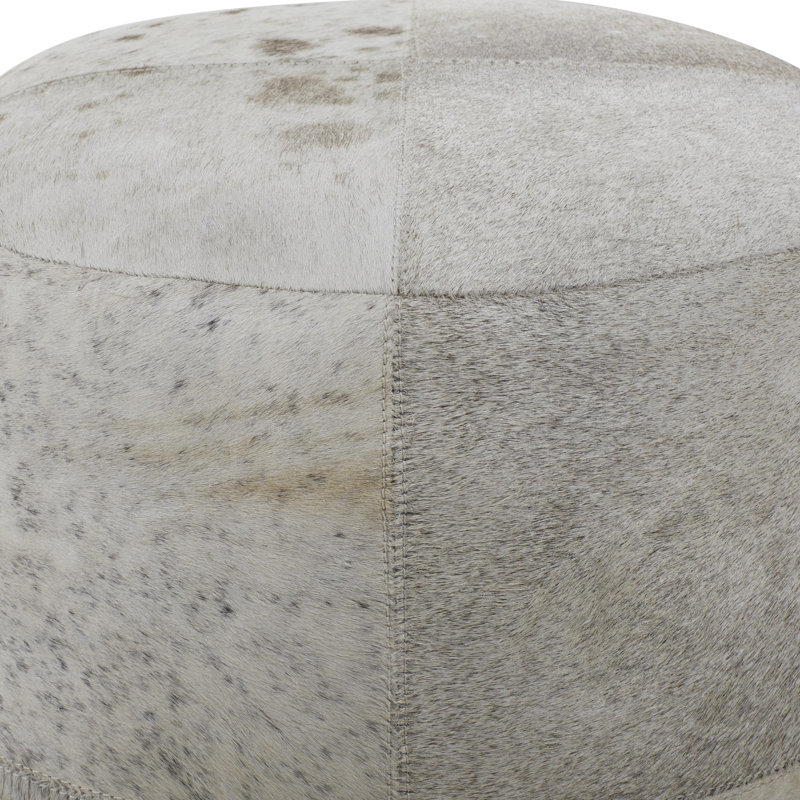 Tabouret de salon en cuir de vache Alîna, Cuir véritable gris fumée