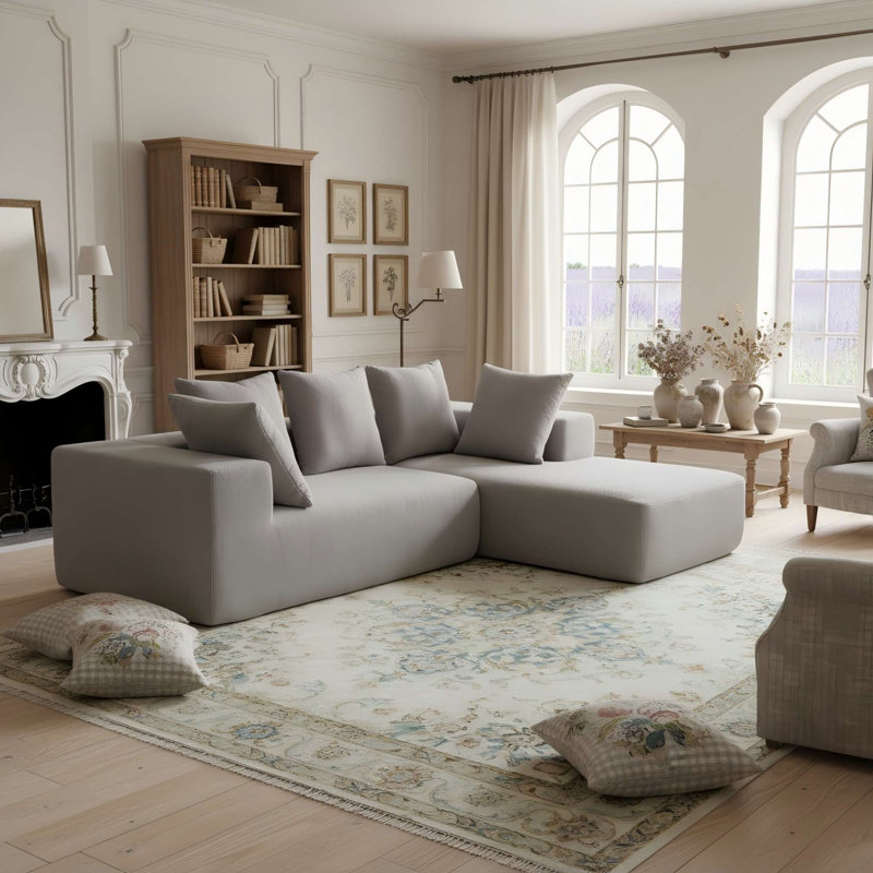 Canapé modulaire en forme de L de 96,46 po de largeur, sans nuage et non requis, Gris
