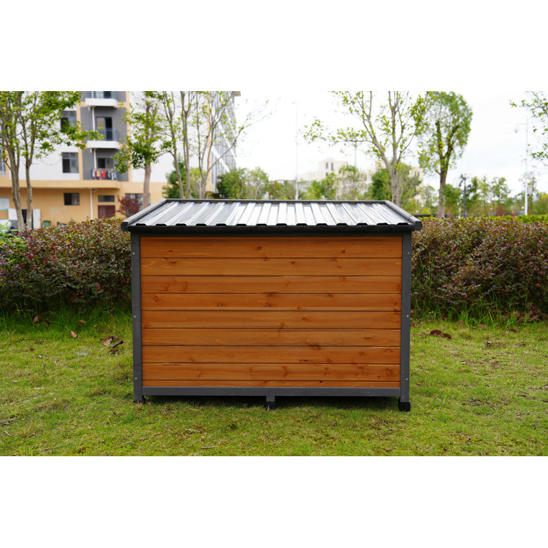 Niche pour chien spacieuse en bois massif avec toit en PVC imperméable et portes respirantes