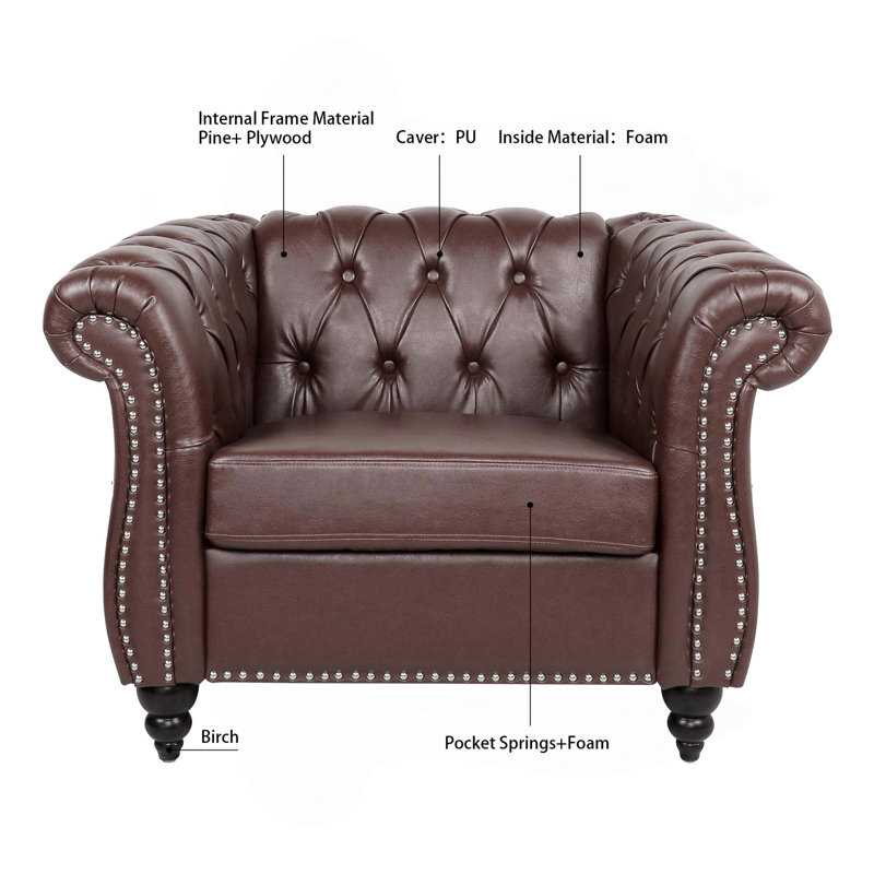 Sofa 1 place pour salon, Brun foncé polyuréthane, Noir