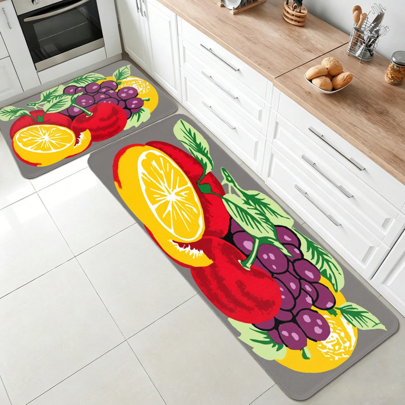 Ensemble de 2 tapis de cuisine rétro à motif de fruits et de raisins