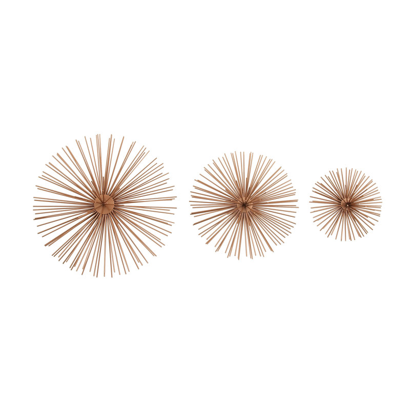 Copper 3D Starburst Metal Wall Sculpture Set of 3