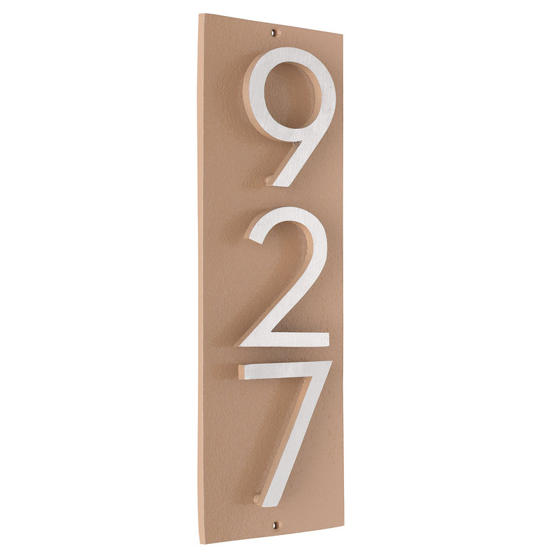 Plaque d’adresse murale flottante linéaire, Taupe, Nickel satiné deux tons, Oui