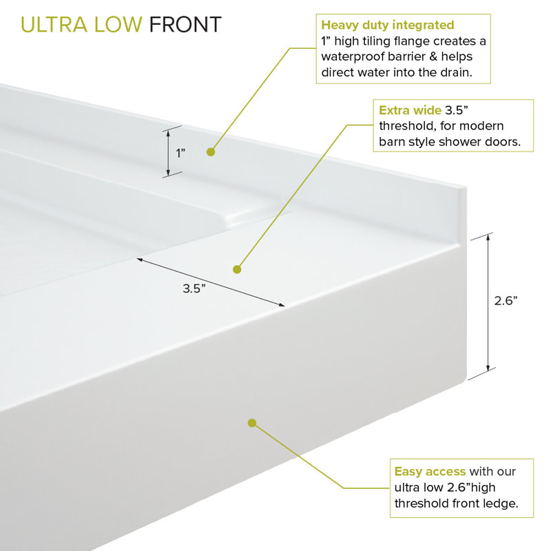 White Composite 60'' x 30'' Rectangular Shower Base with Left Drain