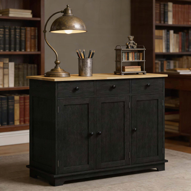 Armoire de rangement moderne avec conception anti-basculement, Noir/naturel