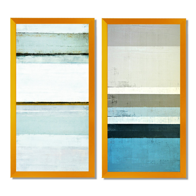 «Blue Meets Brown Modern Art III», ensemble de 2 peintures sur toiles, H 40 po x l 40 po x P 1 po, Cadre photo doré