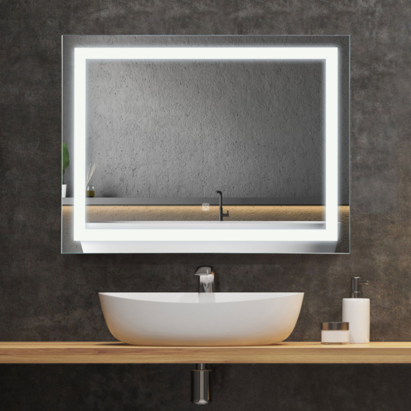 HOMCOM 32" X 24'' LED Illuminated Bathroom Mirror, Wall Mounted Vanity Mirror With Dimmable Memory Touch, Waterproof, Horizontally Or Vertically, Silver
