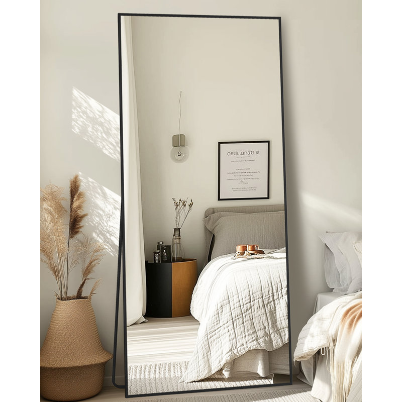 Grand miroir de plancher décoratif, miroir sur pied pleine longueur pour le décor de la chambre à coucher, salon, Noir