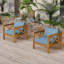 Fauteuil club d'extérieur en bois d'acacia avec coussins (ensemble de 4), ensemble de conversation, convient aux rassemblements extérieurs, finition teck, coussin bleu-329945490