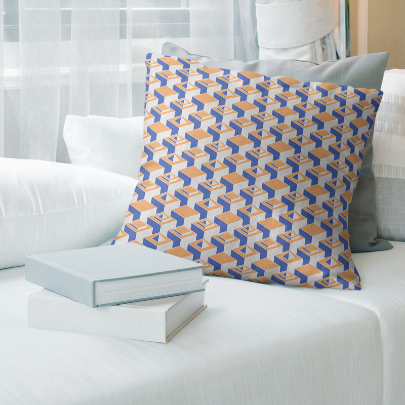 Housse de coussin Skyscrapers, 14 po x 14 po, Orange chaud / bleu, Simili daim